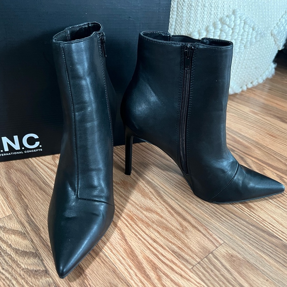 INC International Concepts Women's Black Pointed Toe Heeled Boots